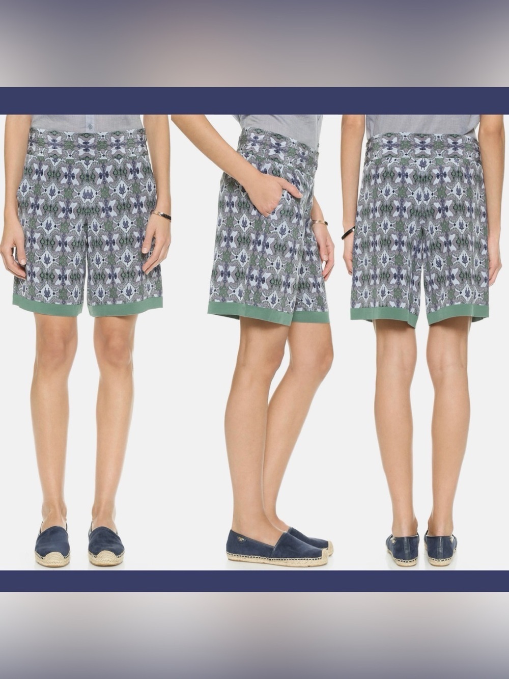 Tort Burch Merin Silk Shorts Bedford Gray Size 4